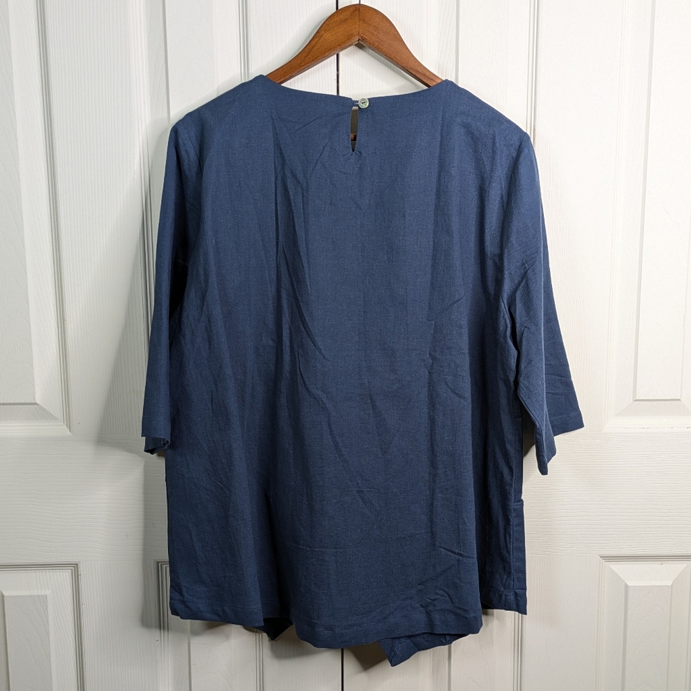 NEW Lintico Asymmetrical Tunic Top XXL Blue Lagenlook Minimalist Linen Cotton - Picture 11 of 12